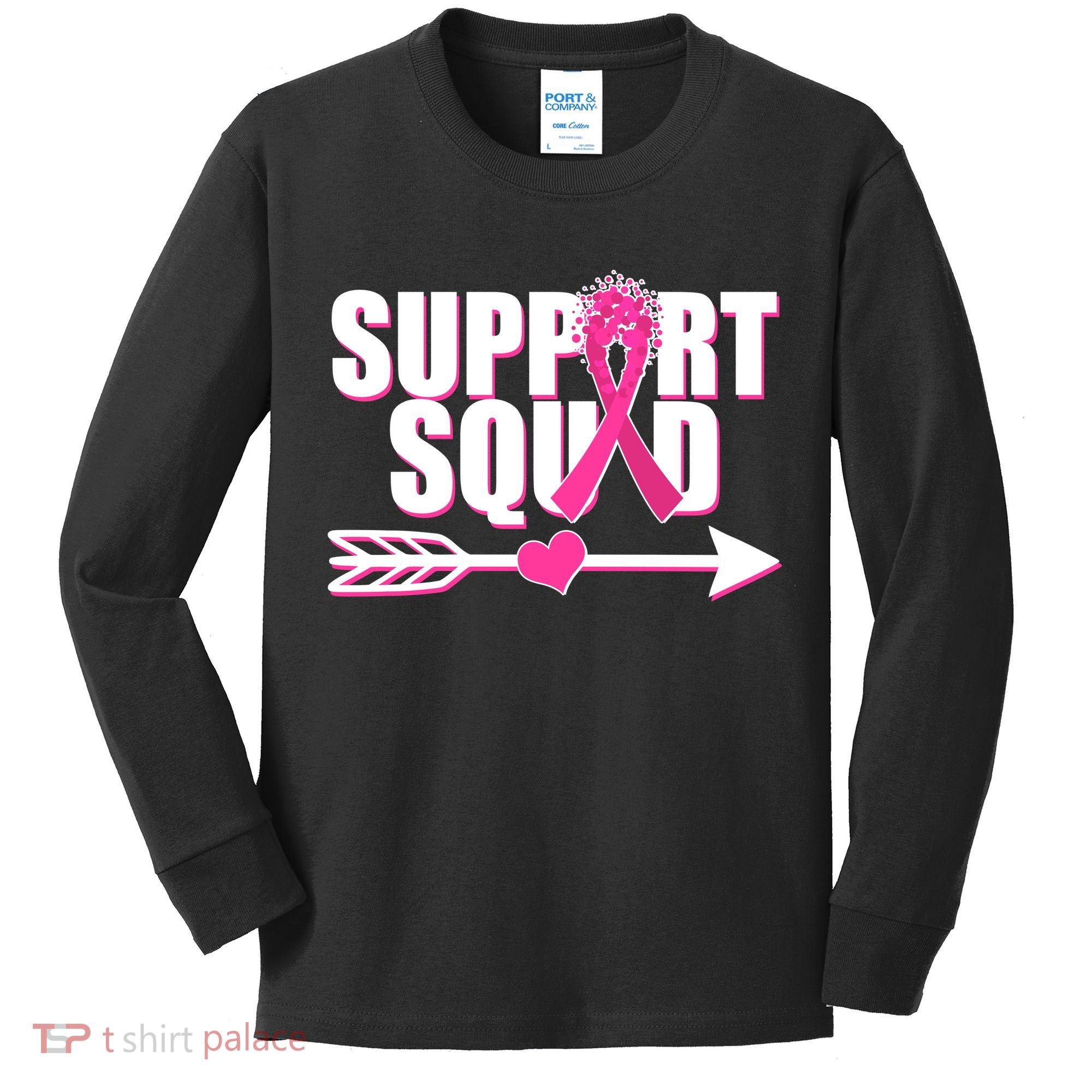 Support Squad Breast Cancer Awareness Pink Ribbon Kids Long Sleeve Shirt