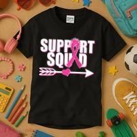 Support Squad Breast Cancer Awareness Pink Ribbon Kids T-Shirt thumb 3
