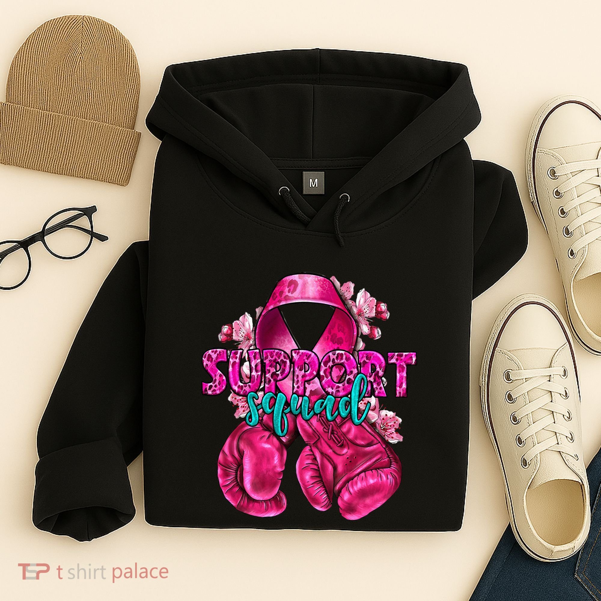 Support Squad Breast Cancer Awareness Boxing Gloves Hoodie