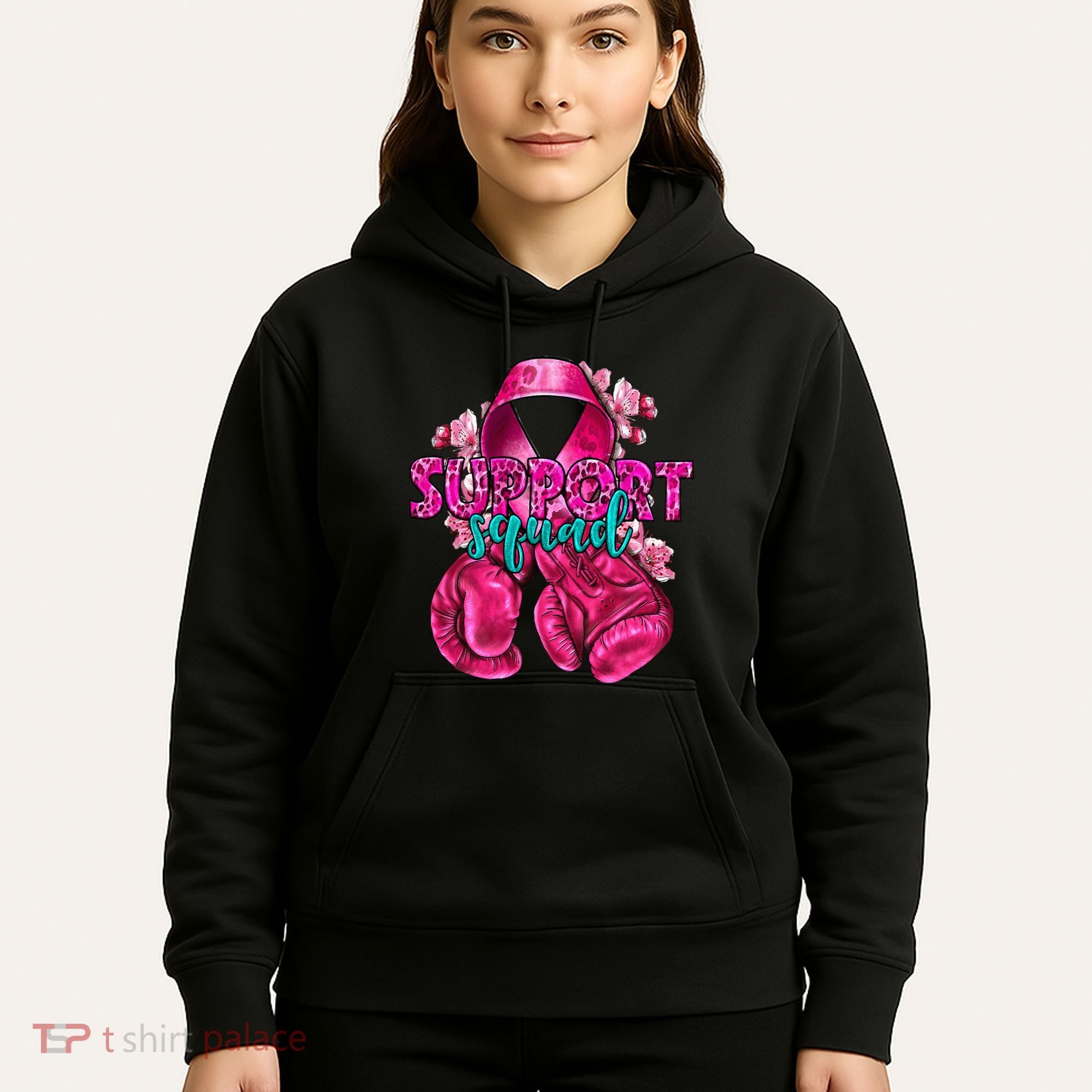 Support Squad Breast Cancer Awareness Boxing Gloves Hoodie