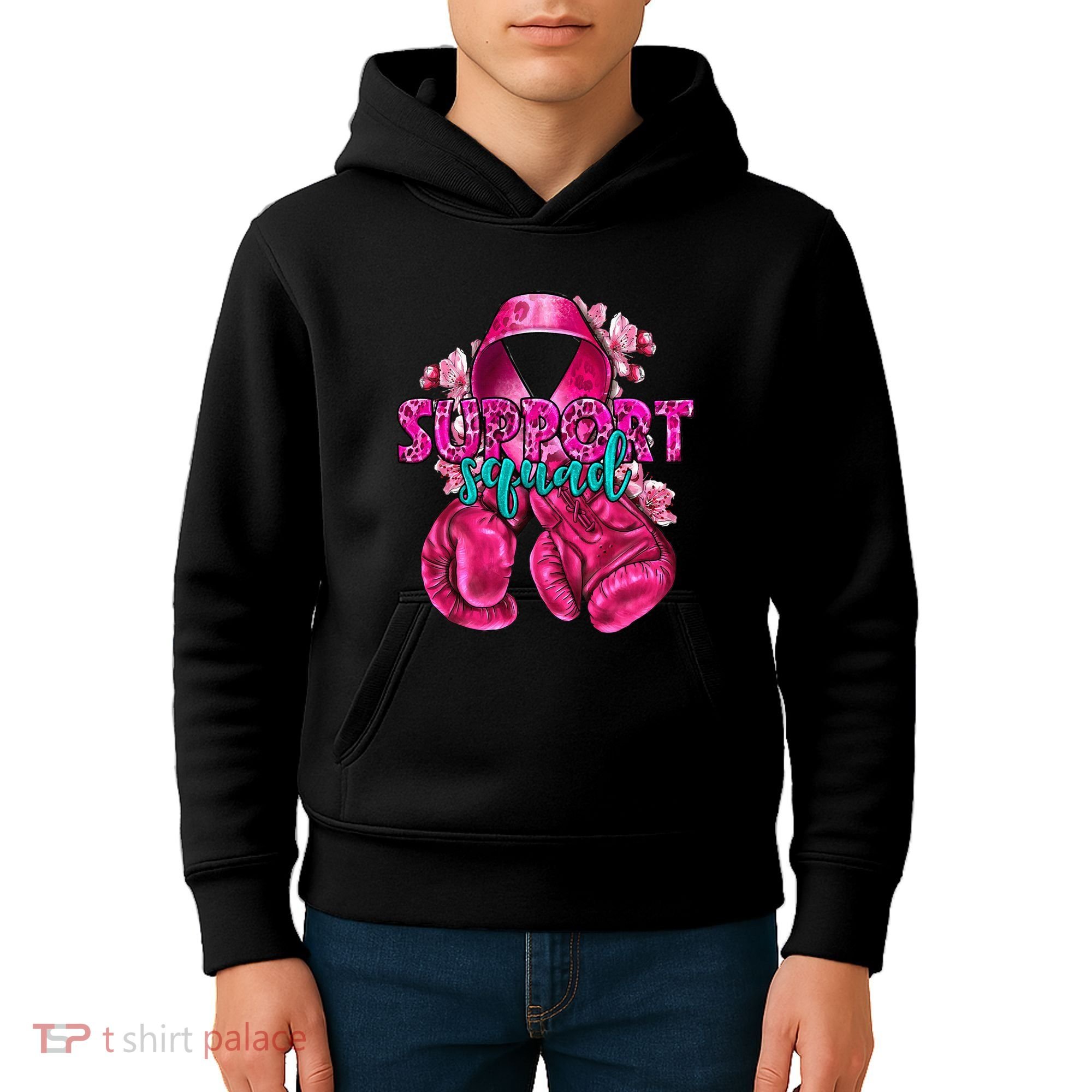 Support Squad Breast Cancer Awareness Boxing Gloves Kids Hoodie