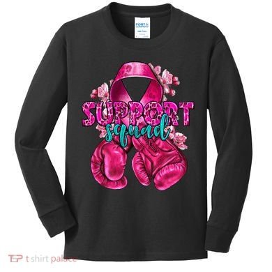 Support Squad Breast Cancer Awareness Boxing Gloves Kids Long Sleeve Shirt