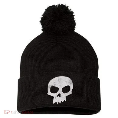 Sid Skull Black Pom Pom 12in Knit Beanie