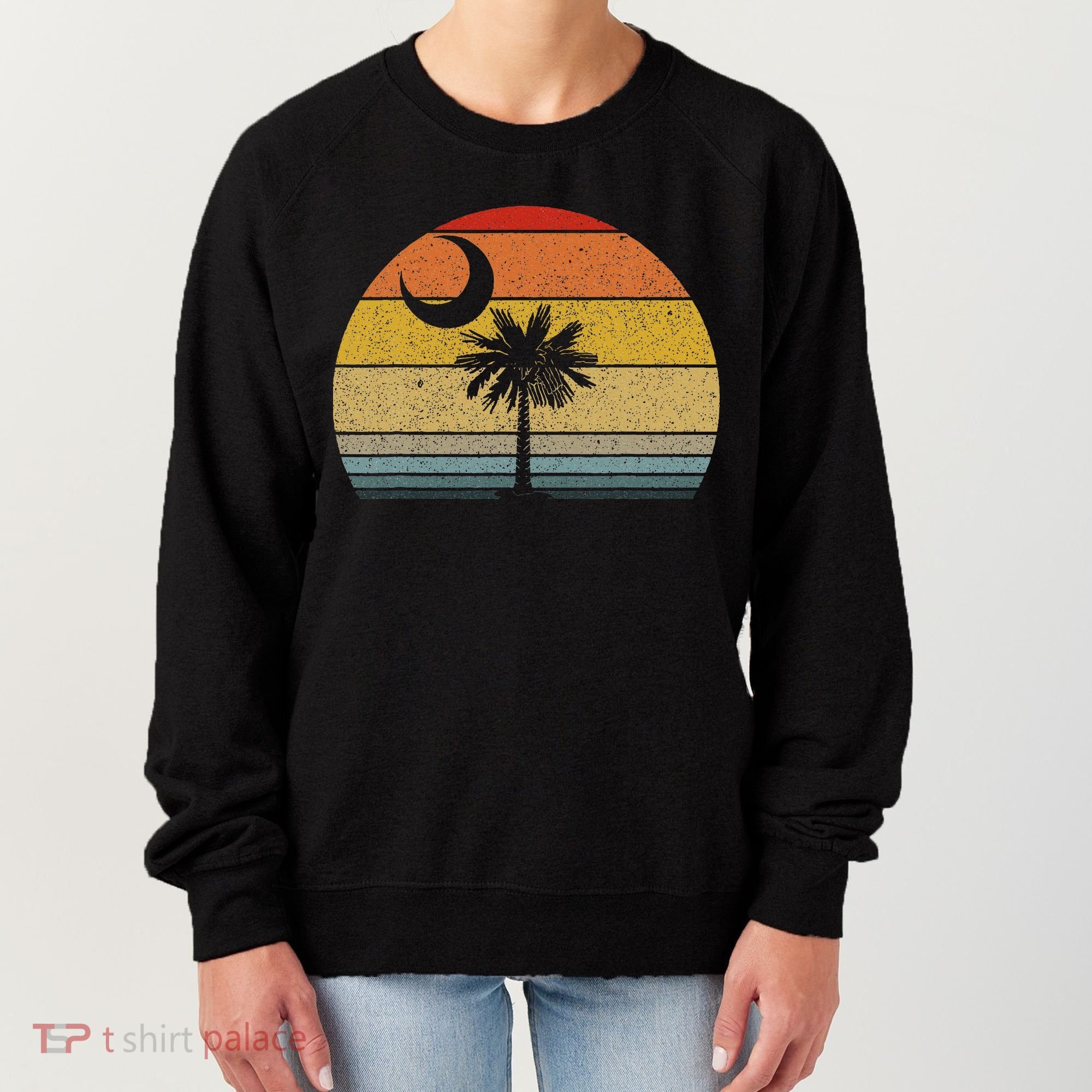 Sunset South Carolina Flag Palmetto Tree Crescent Moon Women's Sweatshirt