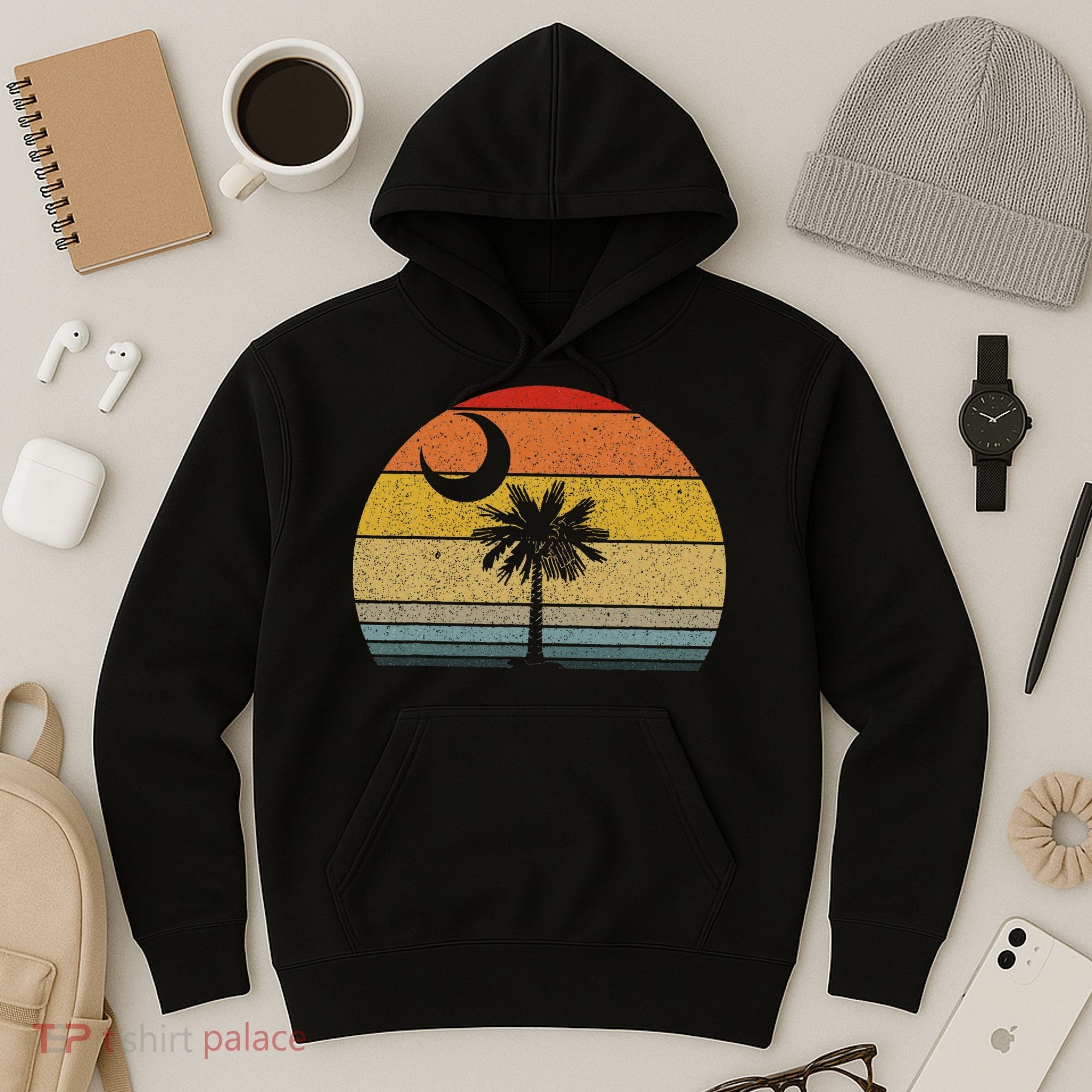 Sunset South Carolina Flag Palmetto Tree Crescent Moon Hoodie