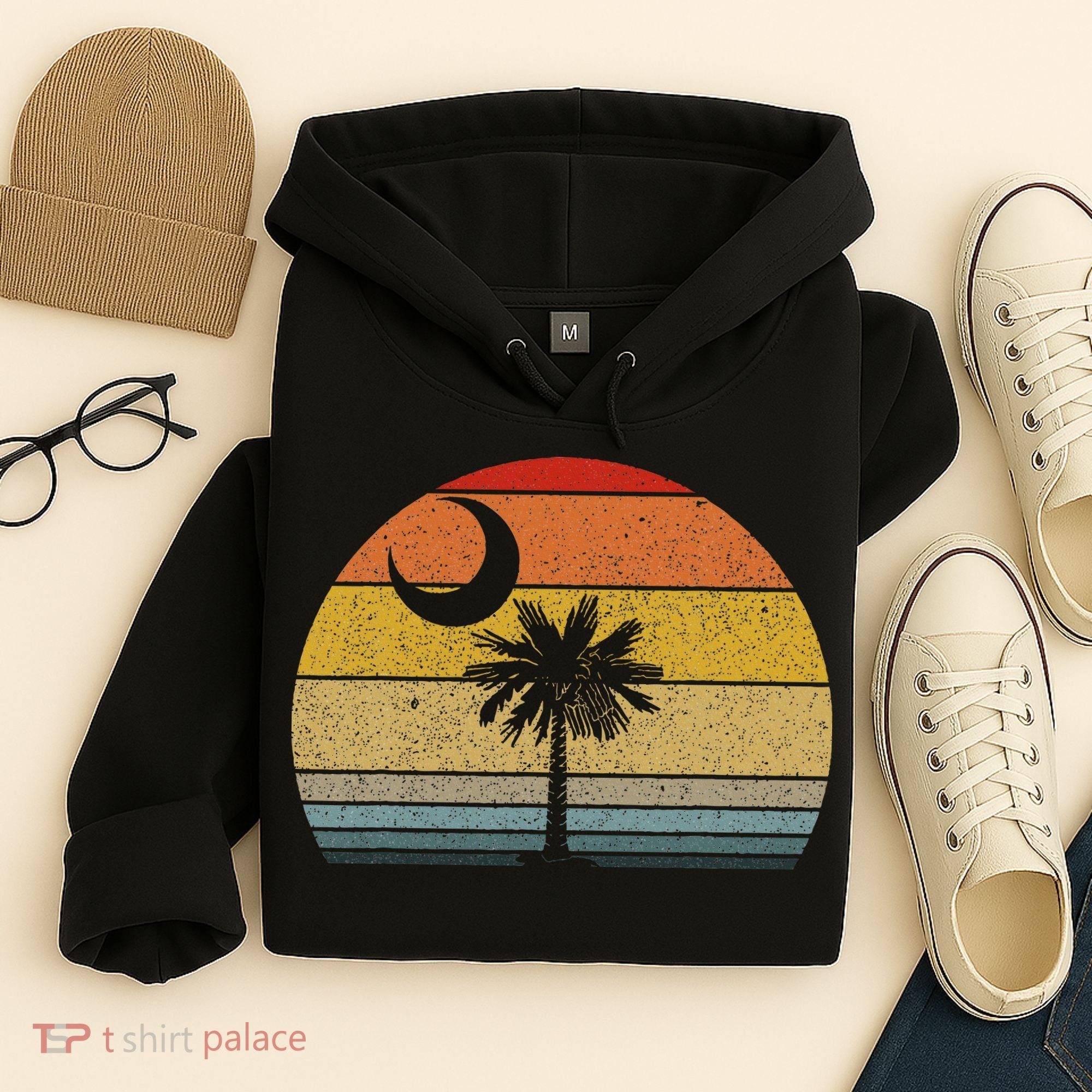 Sunset South Carolina Flag Palmetto Tree Crescent Moon Hoodie