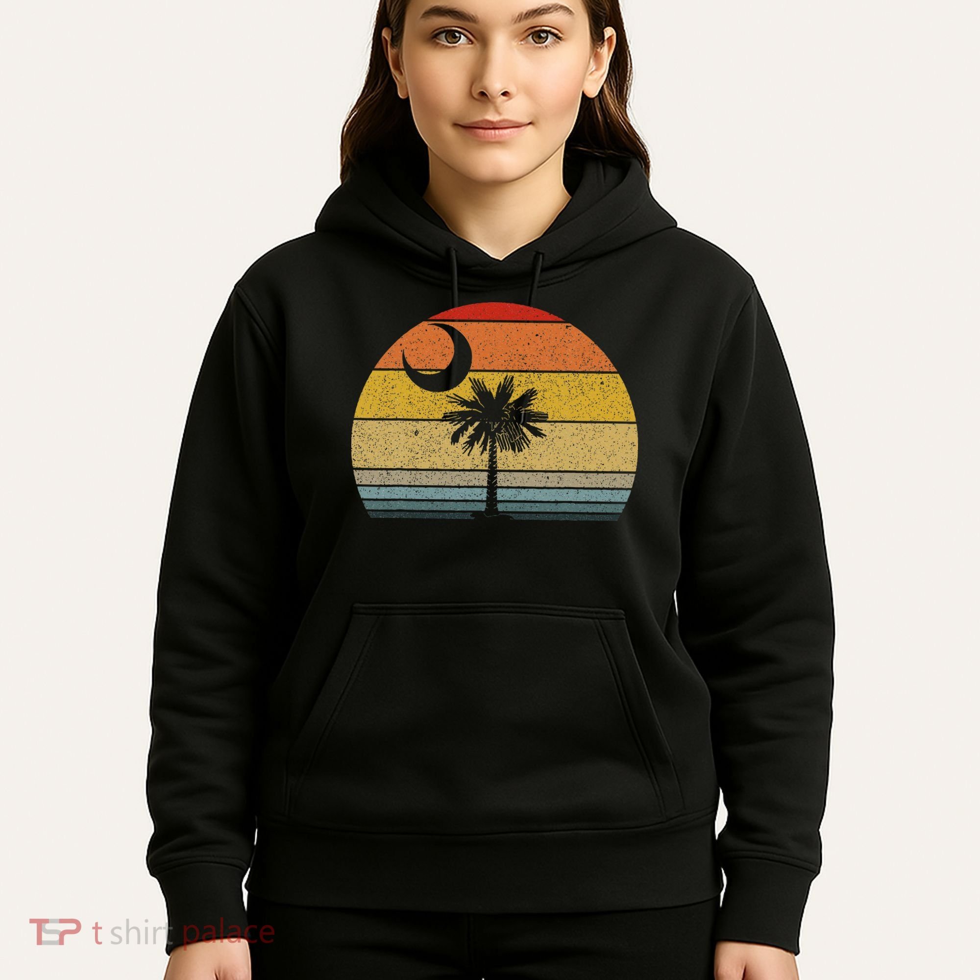 Sunset South Carolina Flag Palmetto Tree Crescent Moon Hoodie