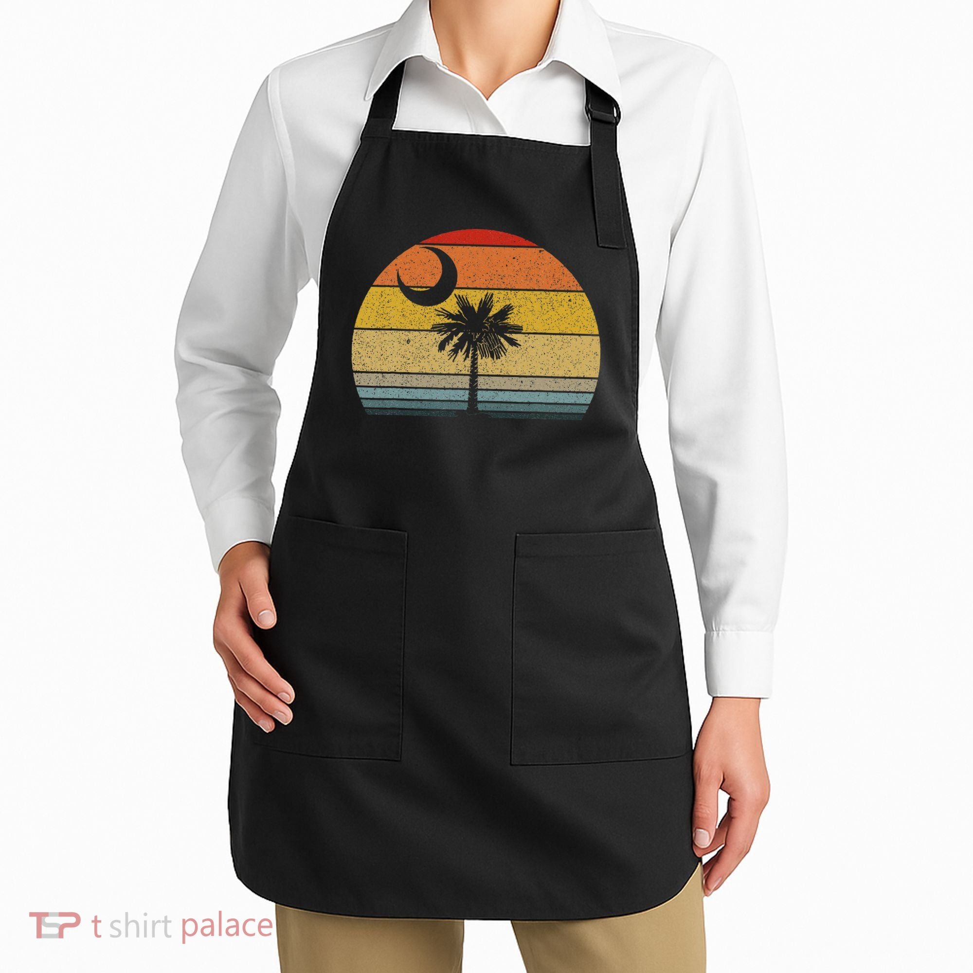 Sunset South Carolina Flag Palmetto Tree Crescent Moon Apron