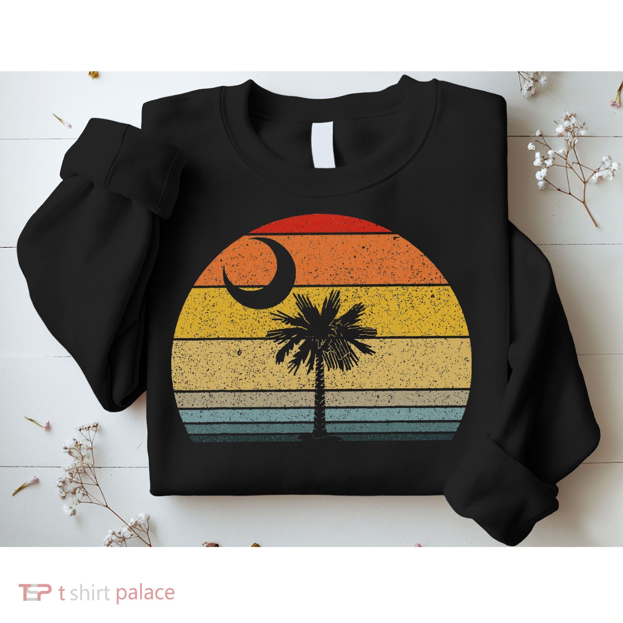 Sunset South Carolina Flag Palmetto Tree Crescent Moon Sweatshirt
