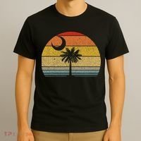 Sunset South Carolina Flag Palmetto Tree Crescent Moon T-Shirt thumb 3