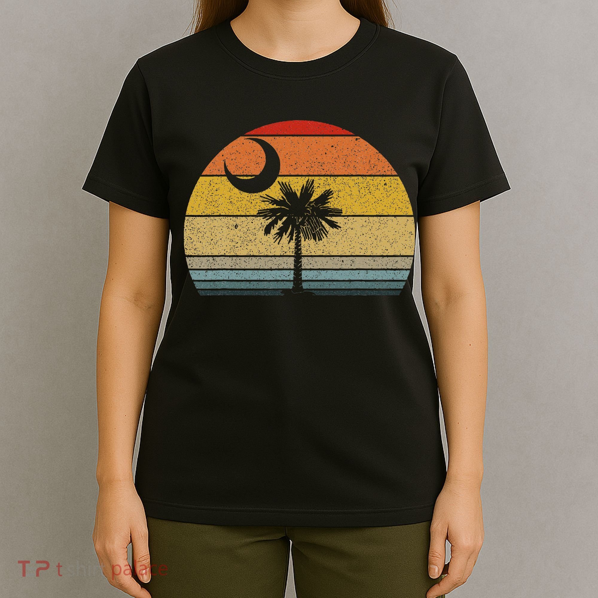 Sunset South Carolina Flag Palmetto Tree Crescent Moon T-Shirt