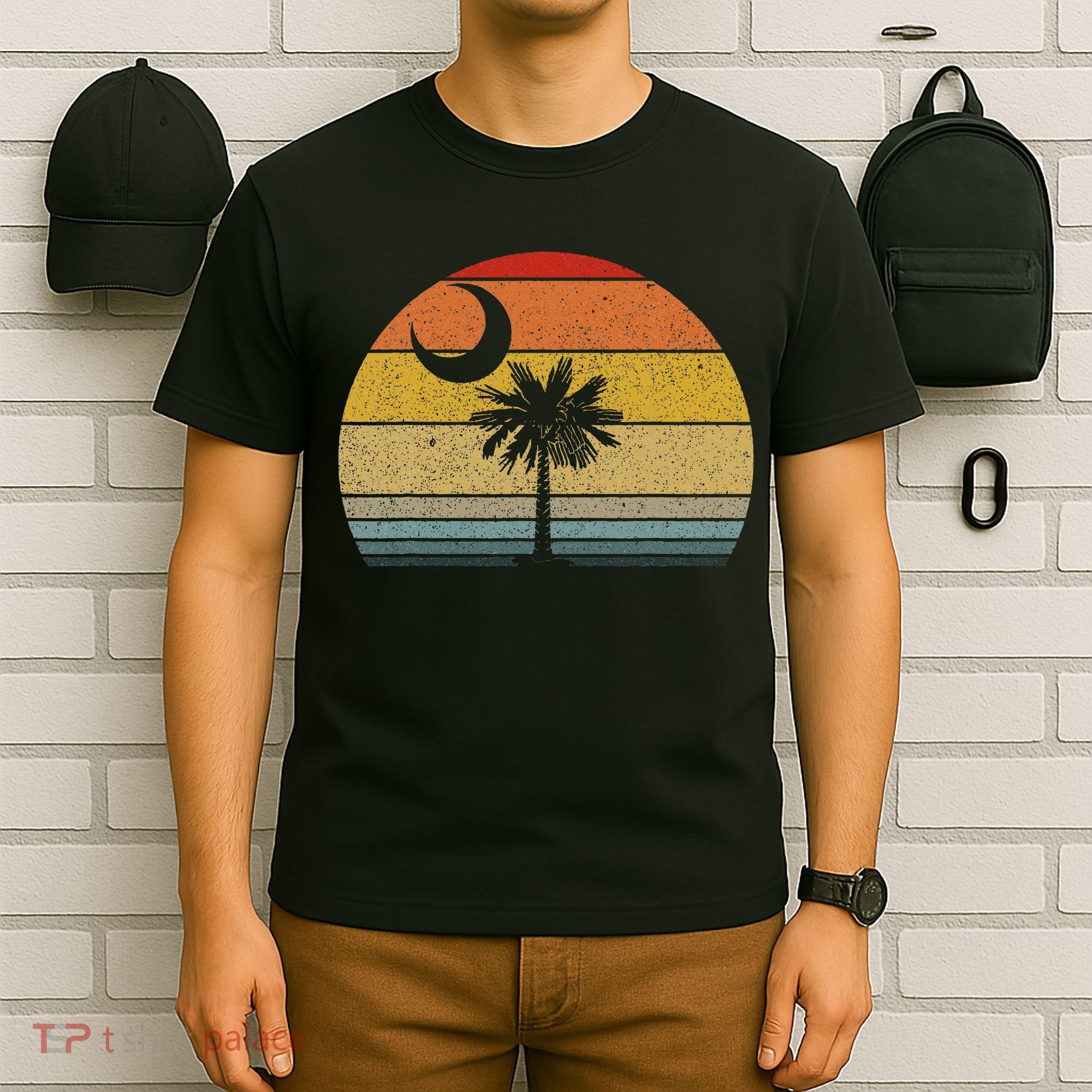 Sunset South Carolina Flag Palmetto Tree Crescent Moon T-Shirt