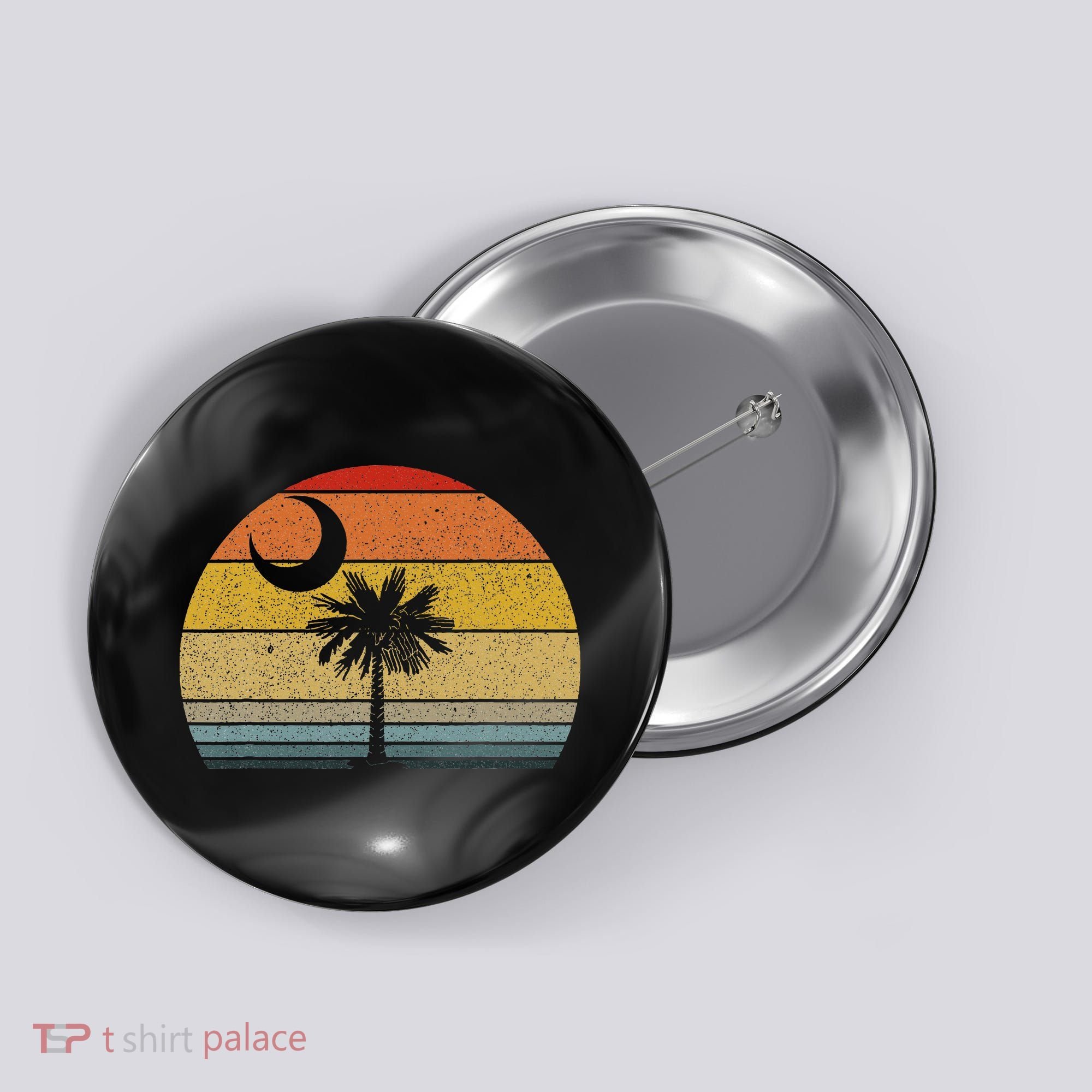 Sunset South Carolina Flag Palmetto Tree Crescent Moon Button