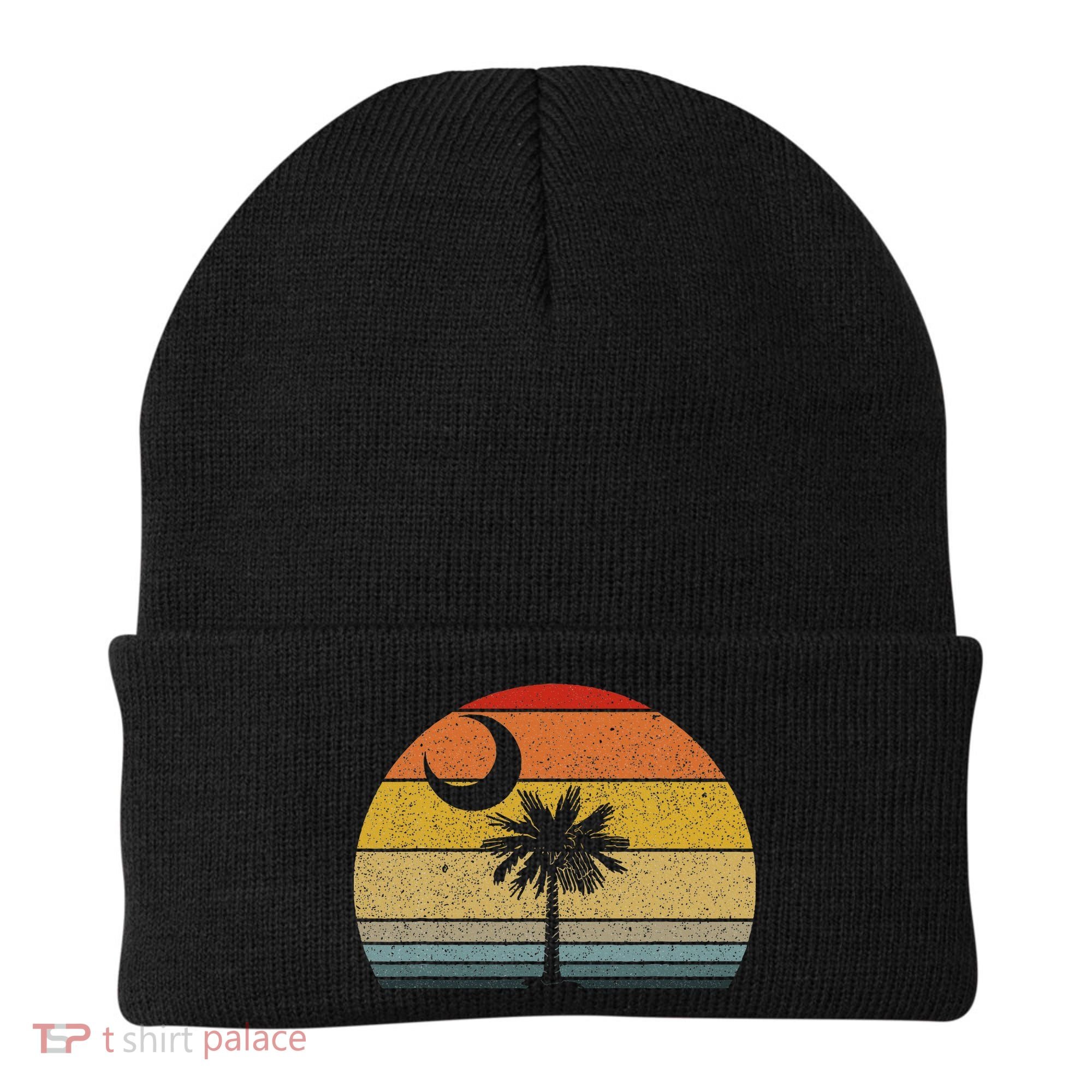 Sunset South Carolina Flag Palmetto Tree Crescent Moon Beanie