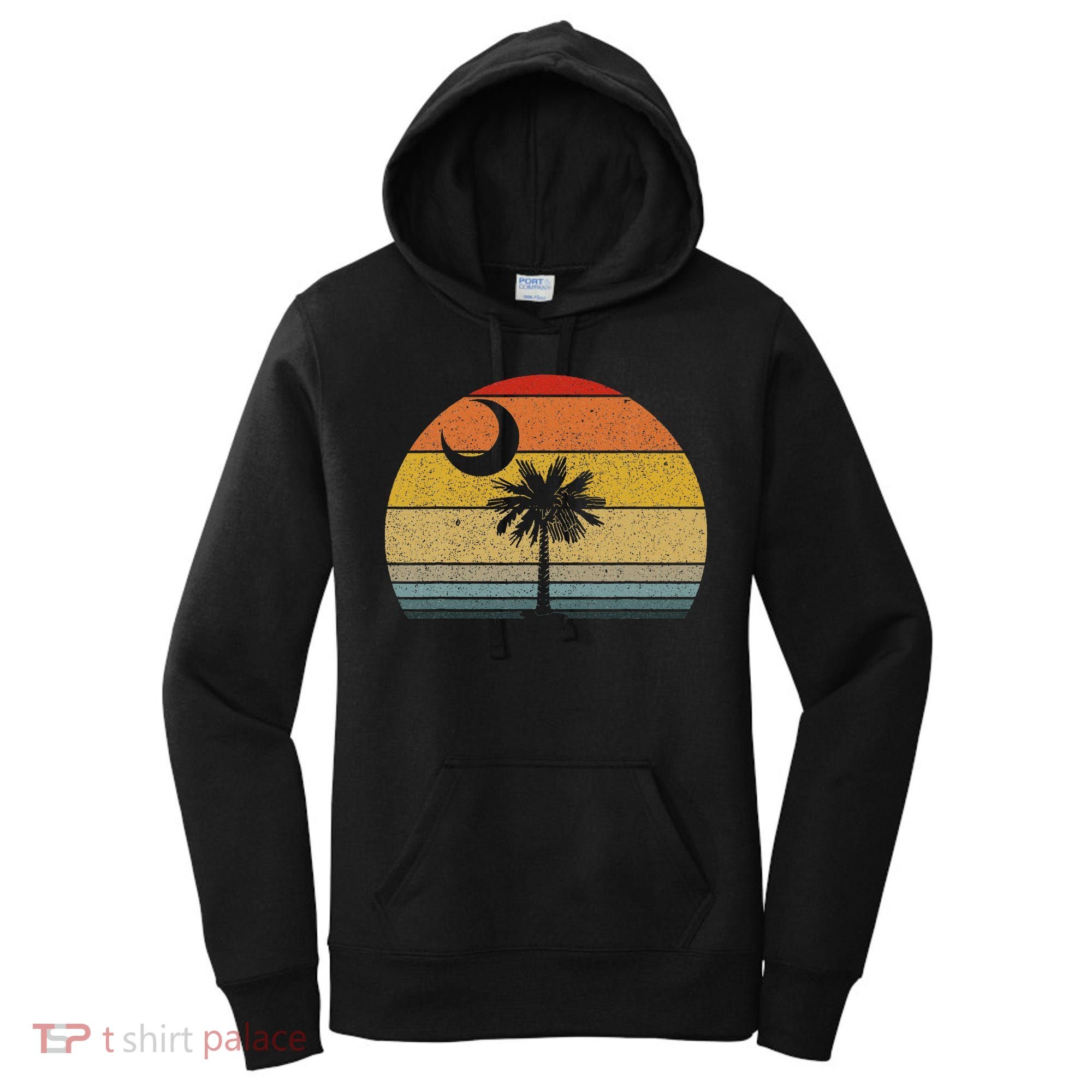 Sunset South Carolina Flag Palmetto Tree Crescent Moon Women's Hoodie