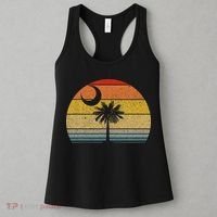 Sunset South Carolina Flag Palmetto Tree Crescent Moon Women's Tank Top thumb 3