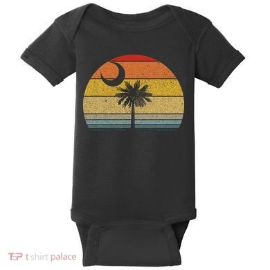 Sunset South Carolina Flag Palmetto Tree Crescent Moon Baby Bodysuit
