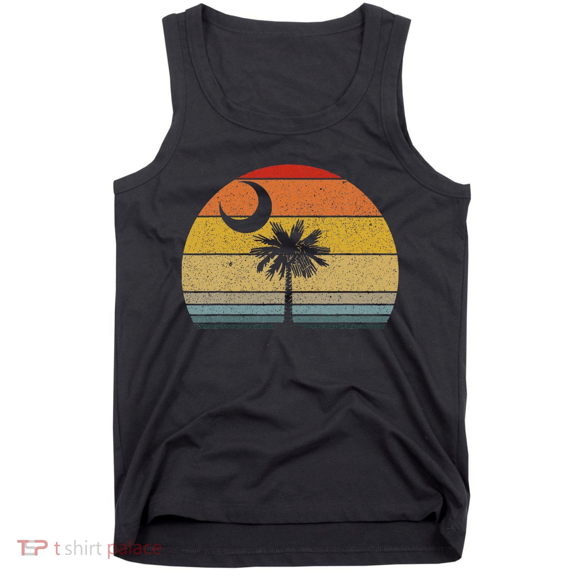 Sunset South Carolina Flag Palmetto Tree Crescent Moon Tank Top