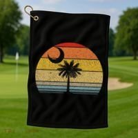 Sunset South Carolina Flag Palmetto Tree Crescent Moon Golf Towel thumb 1