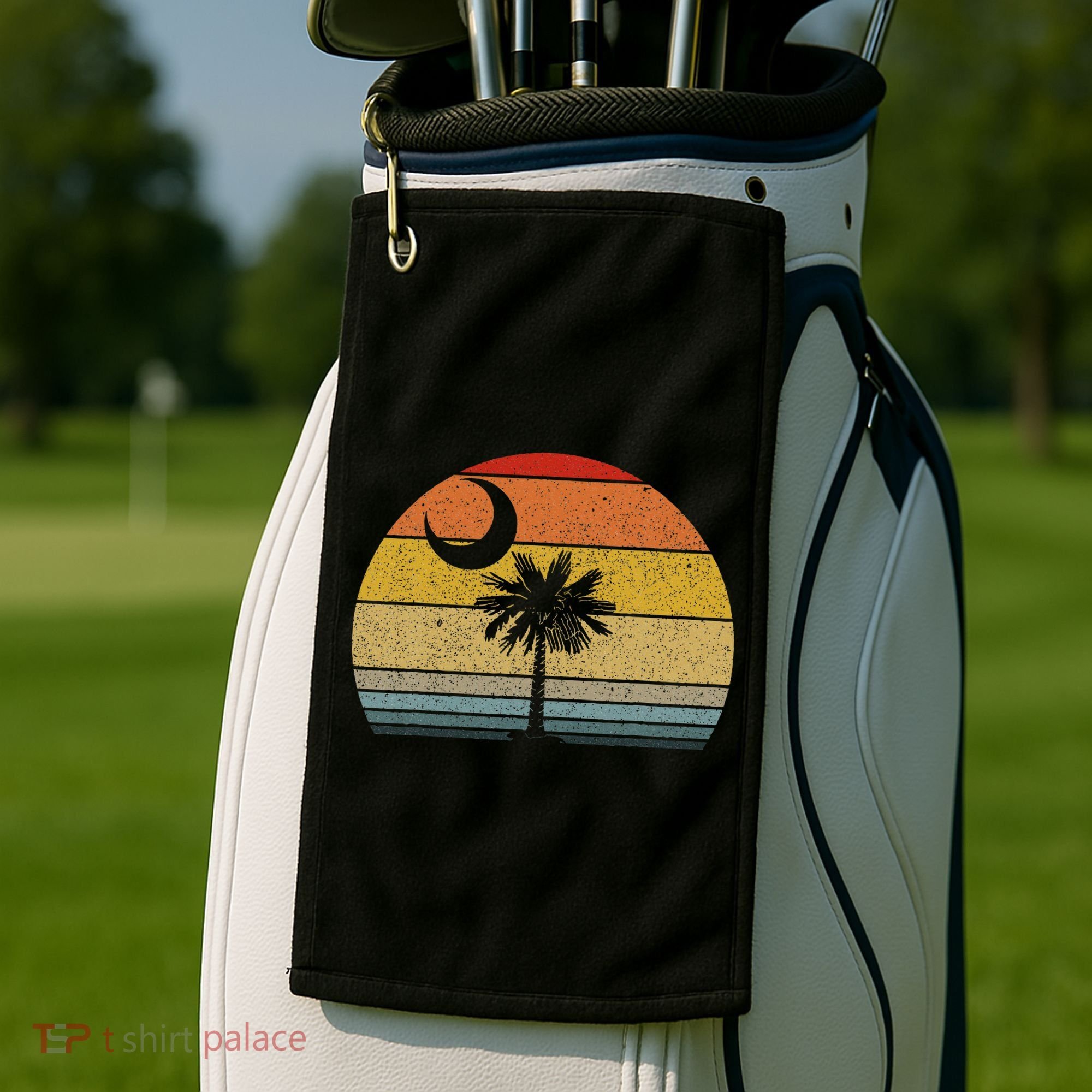 Sunset South Carolina Flag Palmetto Tree Crescent Moon Golf Towel