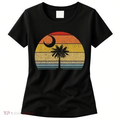 Sunset South Carolina Flag Palmetto Tree Crescent Moon Women's T-Shirt
