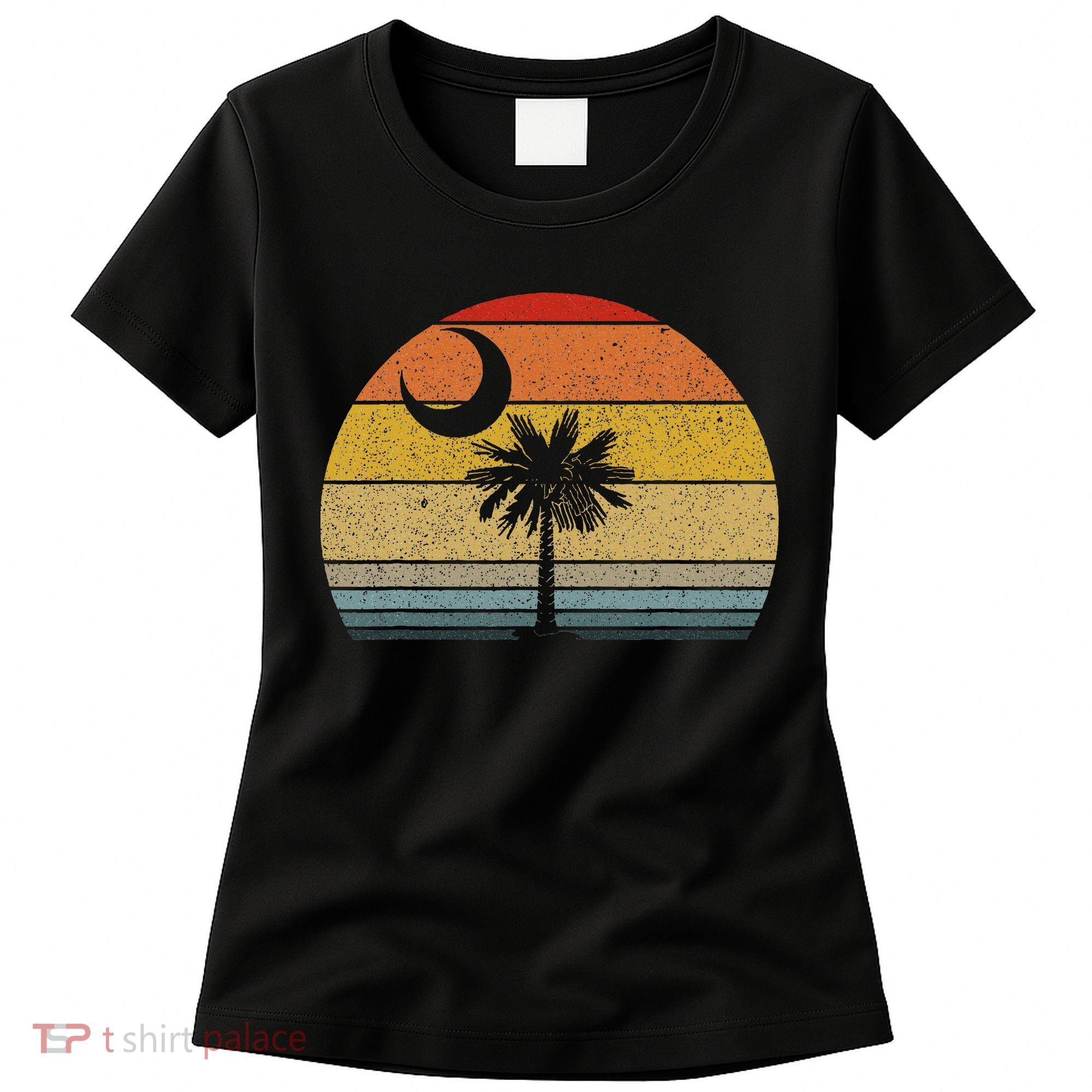 Sunset South Carolina Flag Palmetto Tree Crescent Moon Women's T-Shirt