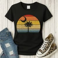 Sunset South Carolina Flag Palmetto Tree Crescent Moon Women's T-Shirt thumb 3