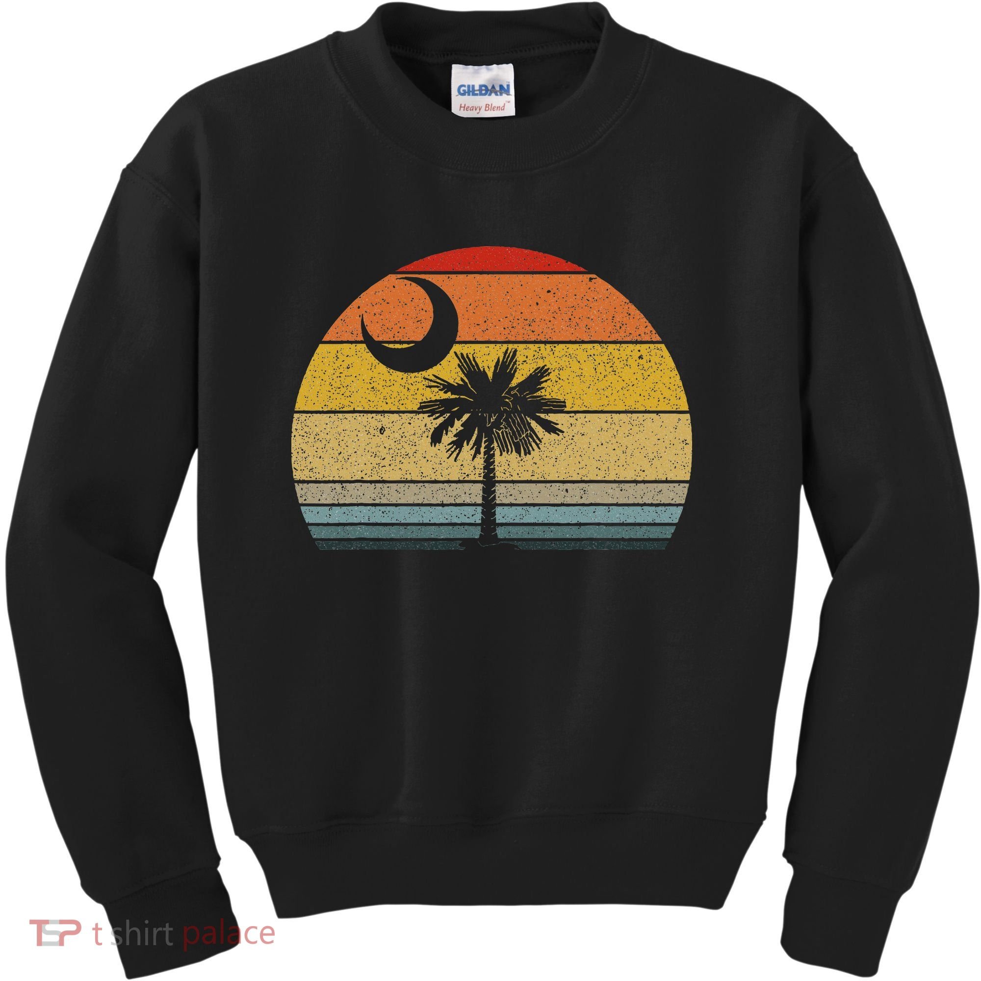 Sunset South Carolina Flag Palmetto Tree Crescent Moon Kids Sweatshirt