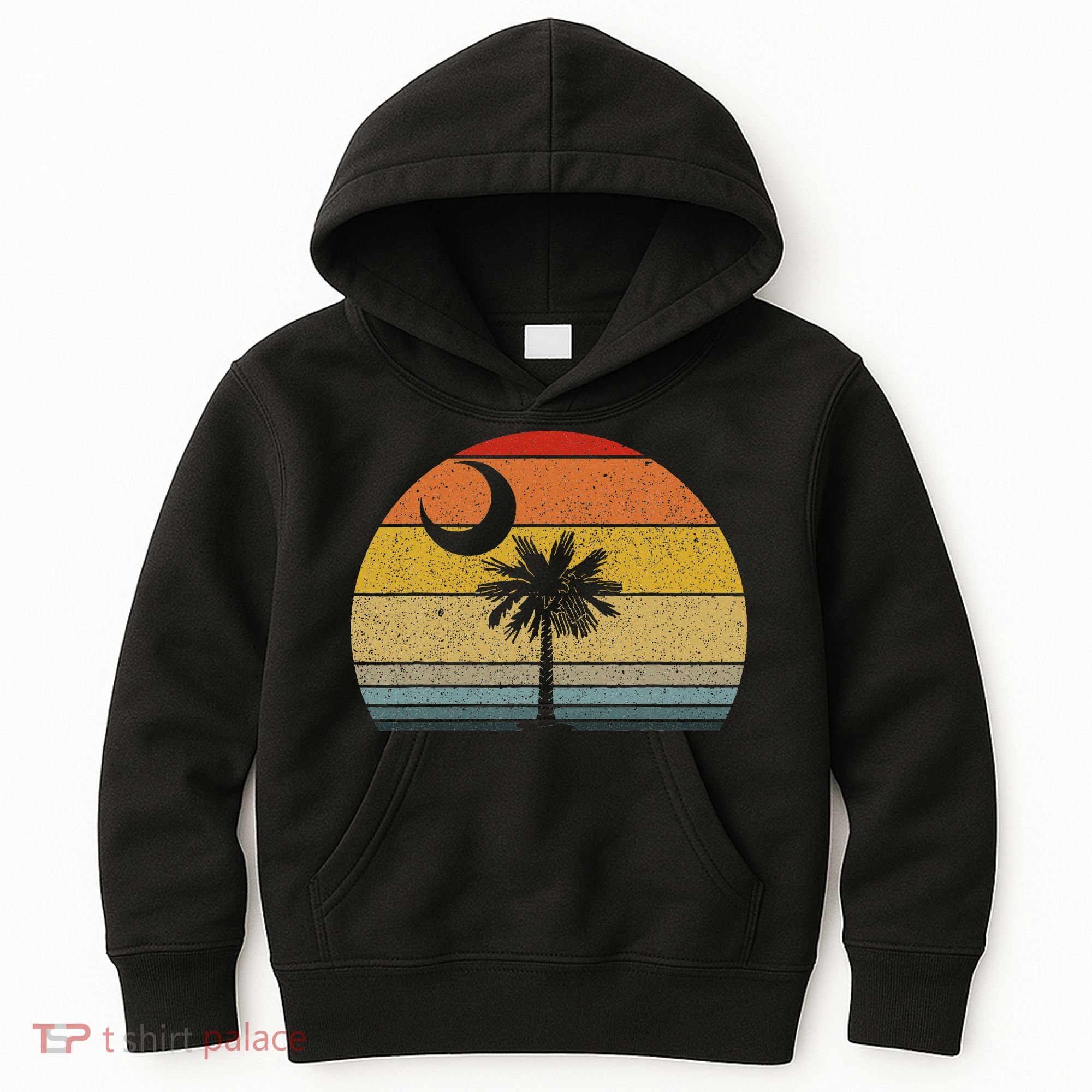 Sunset South Carolina Flag Palmetto Tree Crescent Moon Kids Hoodie