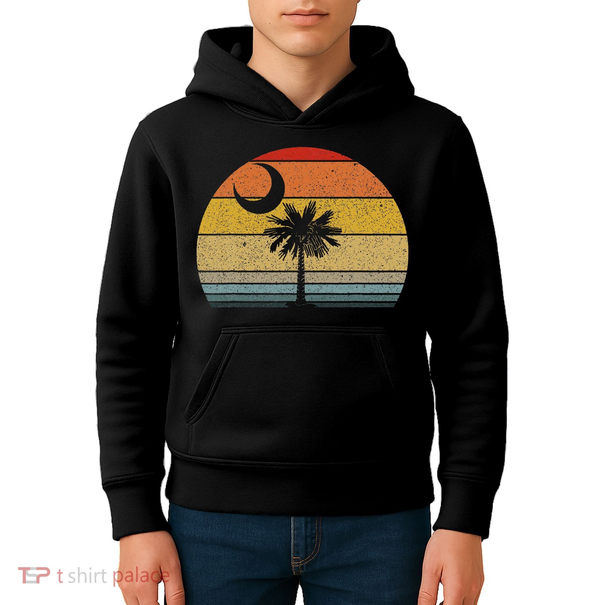 Sunset South Carolina Flag Palmetto Tree Crescent Moon Kids Hoodie