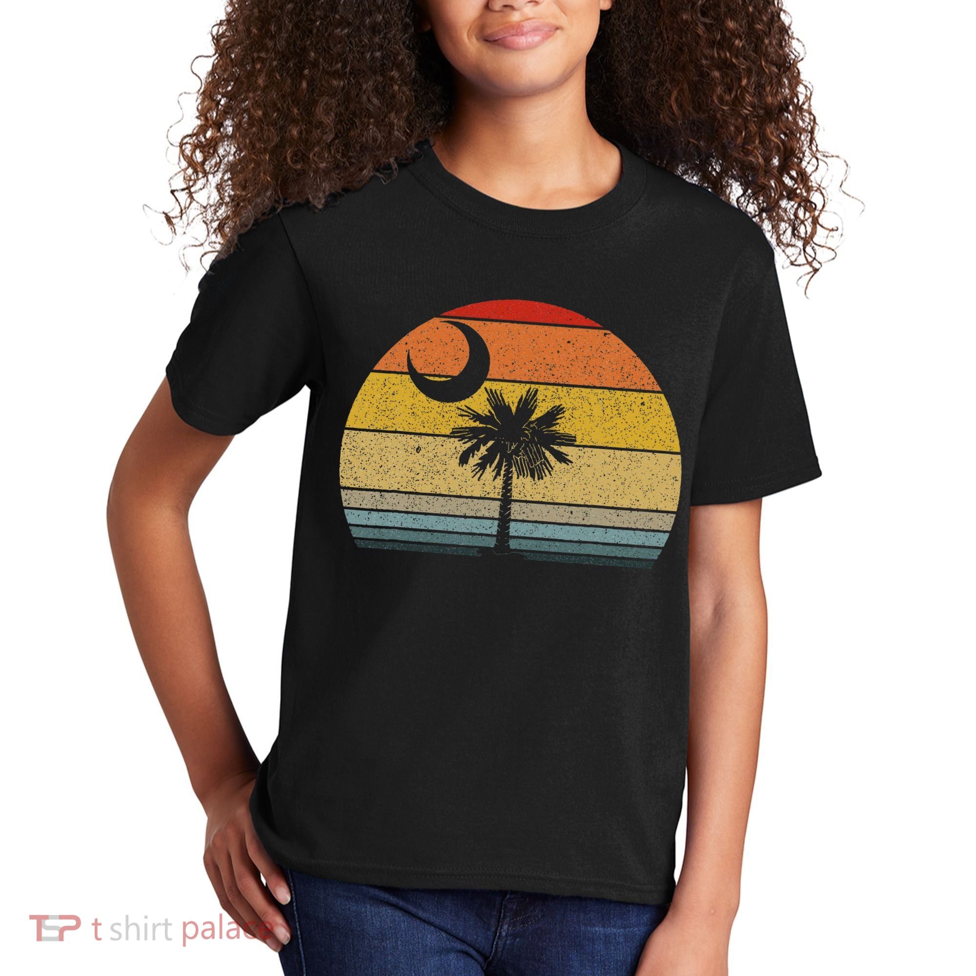 Sunset South Carolina Flag Palmetto Tree Crescent Moon Kids T-Shirt