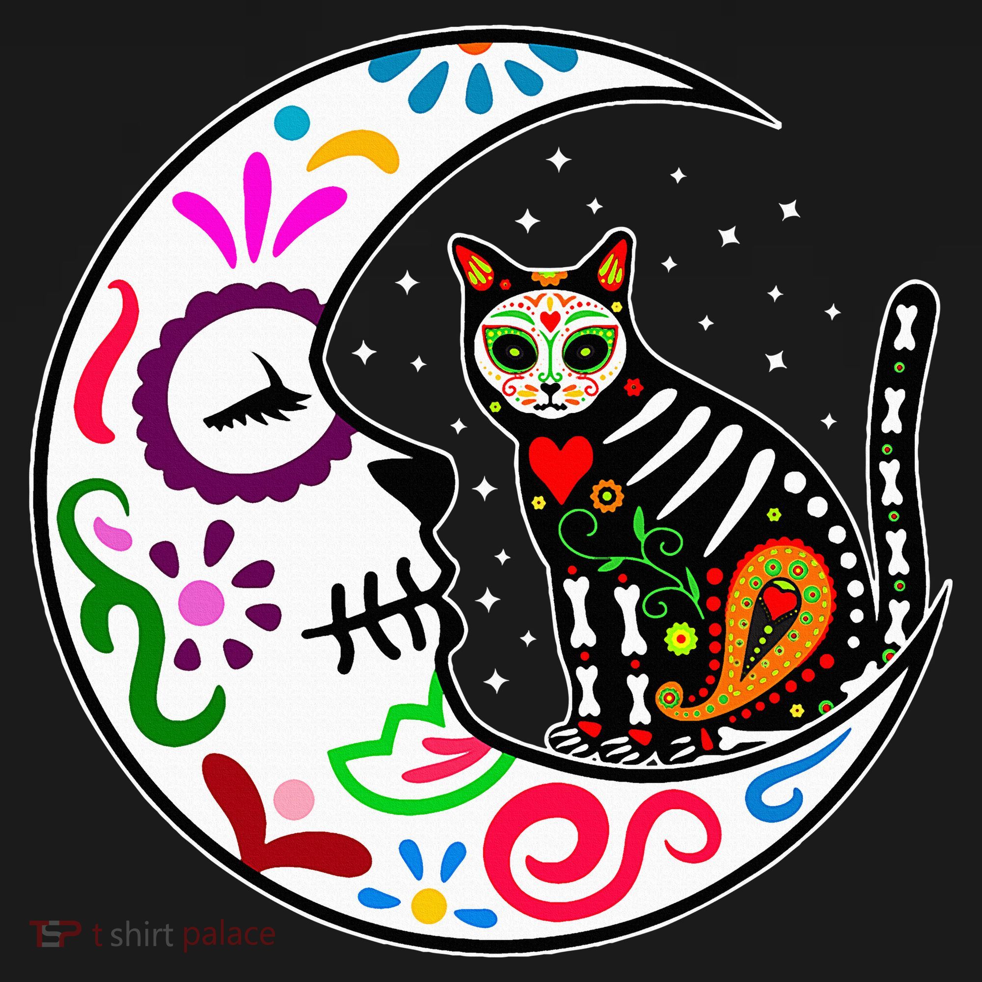 Sugar Skull Cat Moon Dia De Los Muertos Mexican Backpack