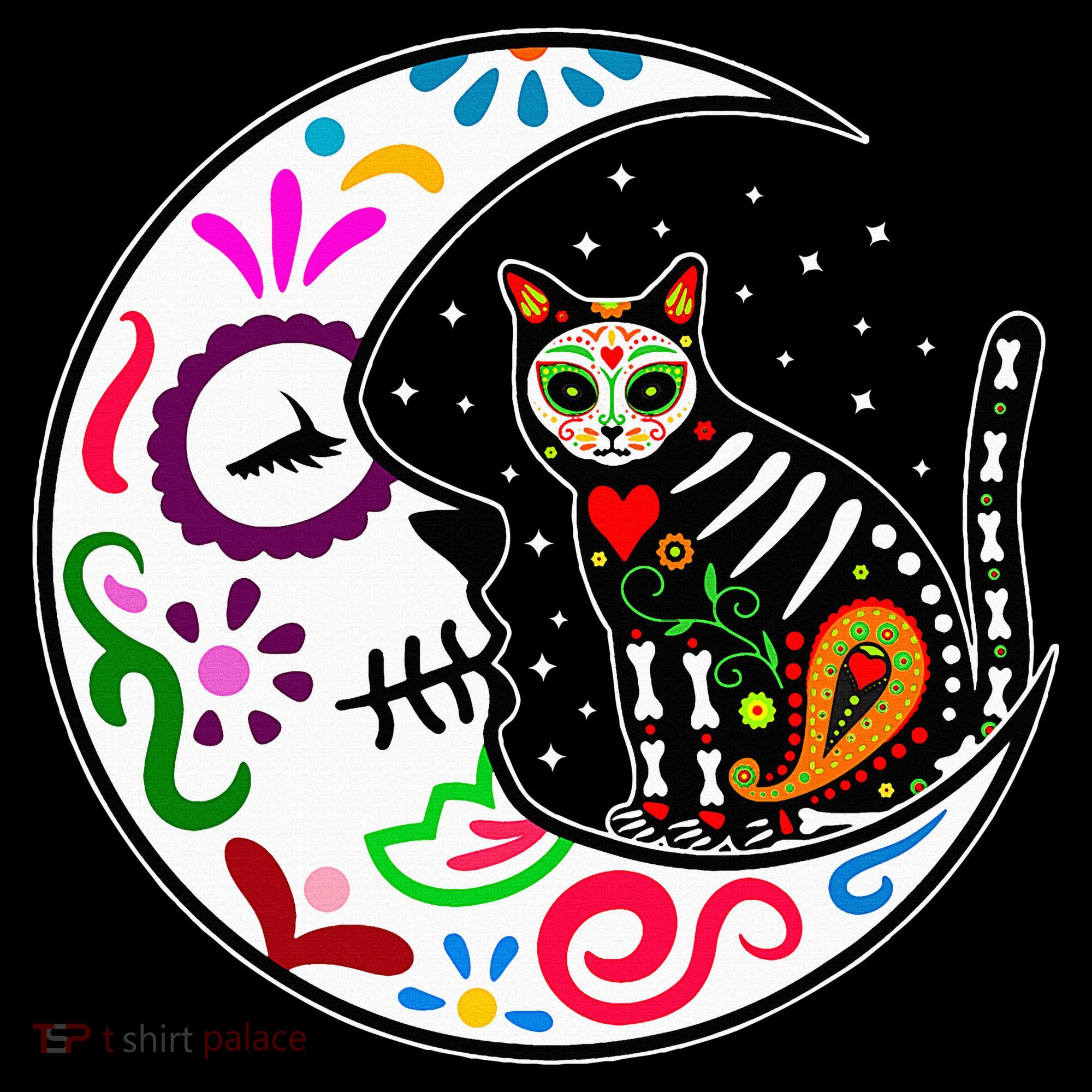 Sugar Skull Cat Moon Dia De Los Muertos Mexican Ornament
