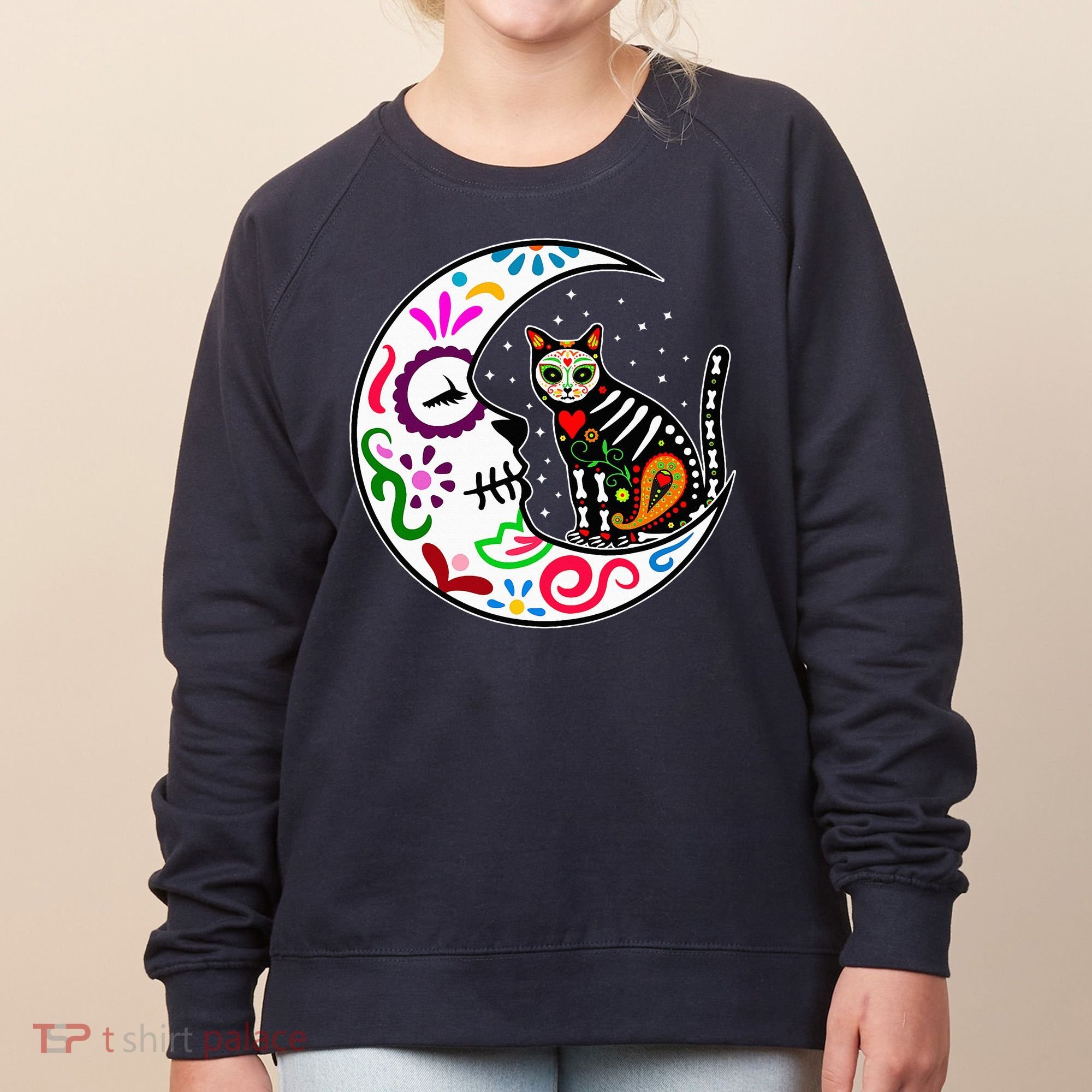 Sugar Skull Cat Moon Dia De Los Muertos Mexican Women's Sweatshirt