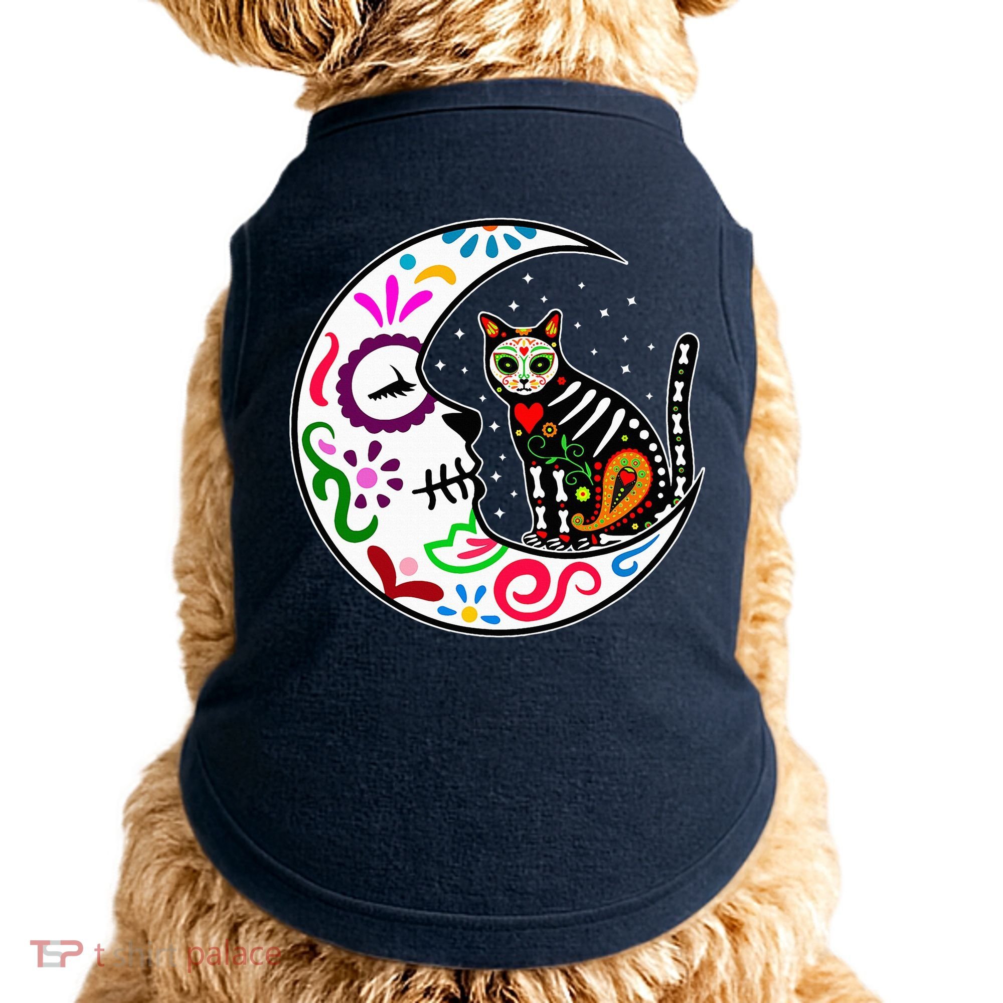 Sugar Skull Cat Moon Dia De Los Muertos Mexican Doggie Tank