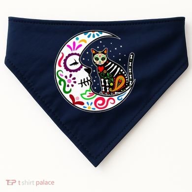 Sugar Skull Cat Moon Dia De Los Muertos Mexican USA-Made Doggie Bandana