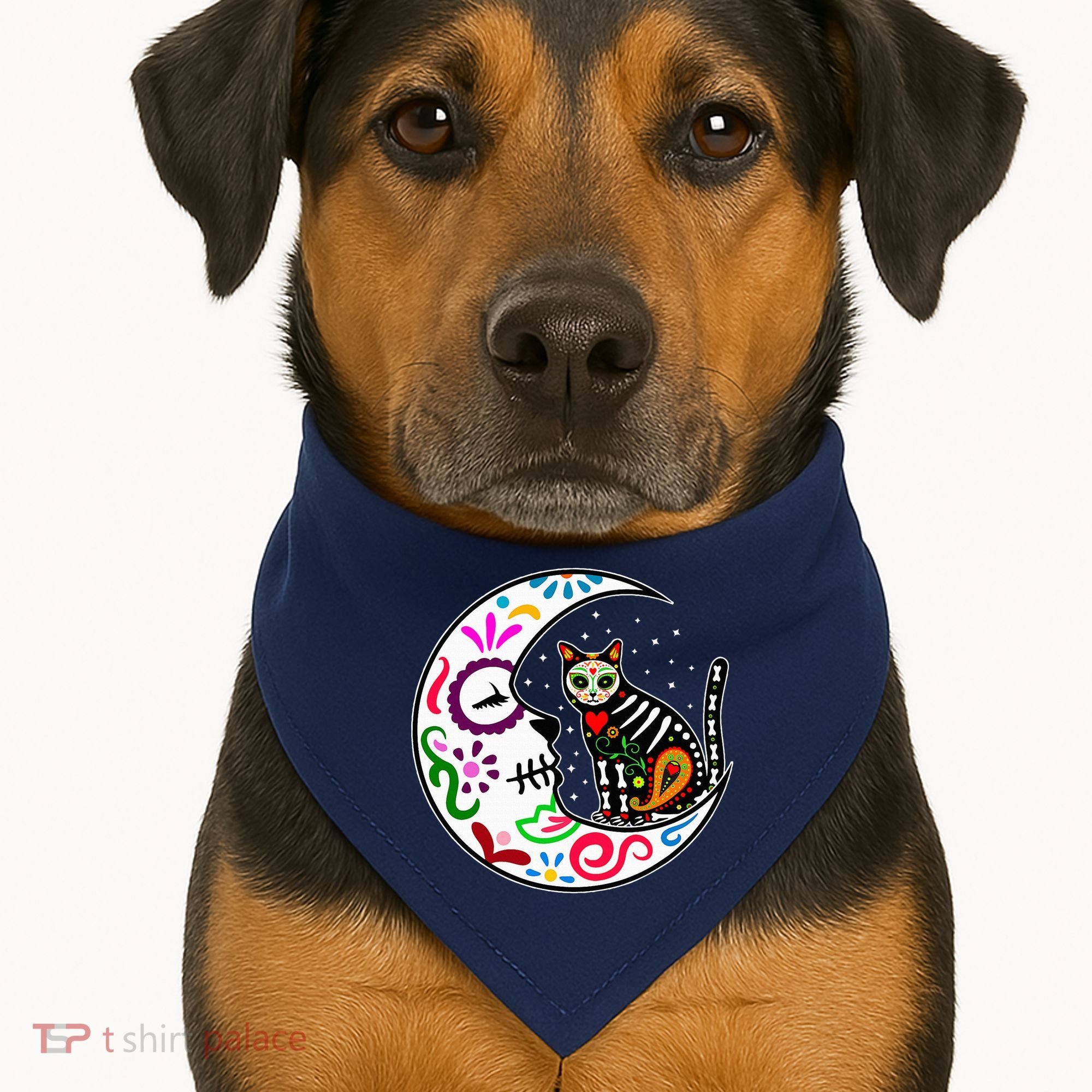 Sugar Skull Cat Moon Dia De Los Muertos Mexican USA-Made Doggie Bandana