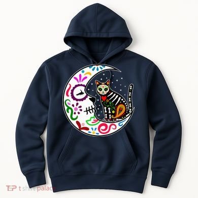 Sugar Skull Cat Moon Dia De Los Muertos Mexican Hoodie