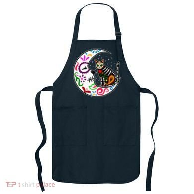 Sugar Skull Cat Moon Dia De Los Muertos Mexican Apron