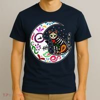 Sugar Skull Cat Moon Dia De Los Muertos Mexican T-Shirt thumb 3