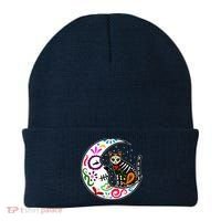 Sugar Skull Cat Moon Dia De Los Muertos Mexican Beanie thumb 0