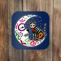 Sugar Skull Cat Moon Dia De Los Muertos Mexican Coaster thumb 0
