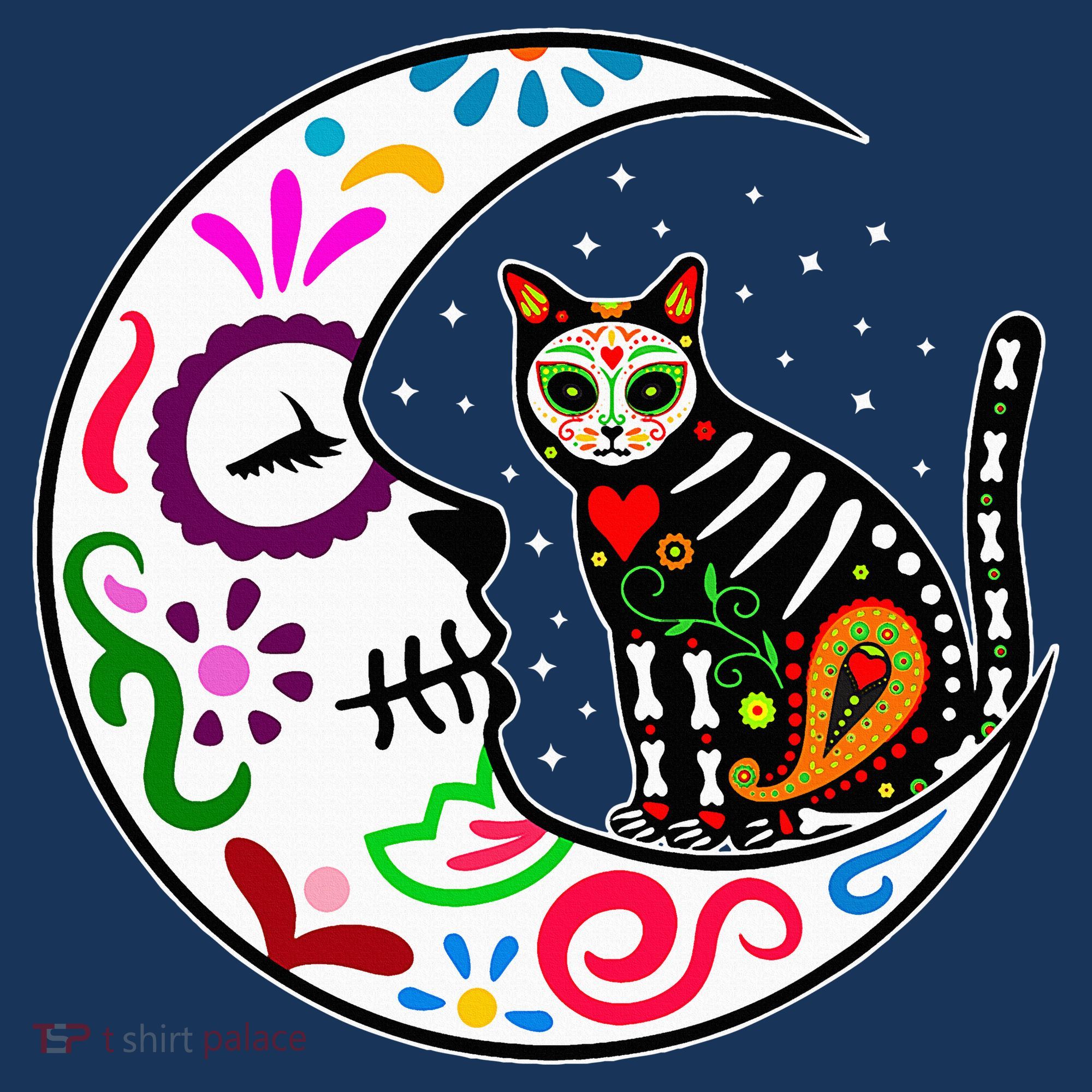 Sugar Skull Cat Moon Dia De Los Muertos Mexican Women's Hoodie