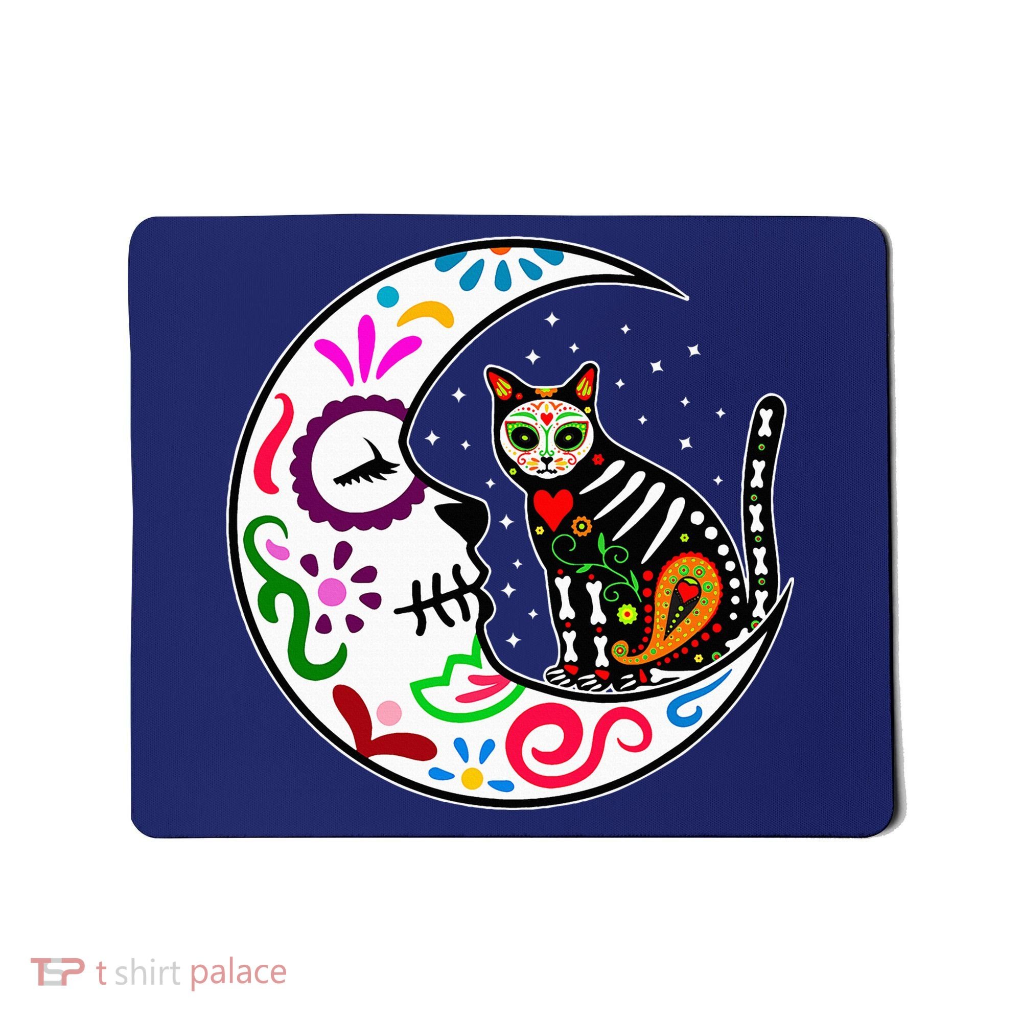 Sugar Skull Cat Moon Dia De Los Muertos Mexican Mousepad
