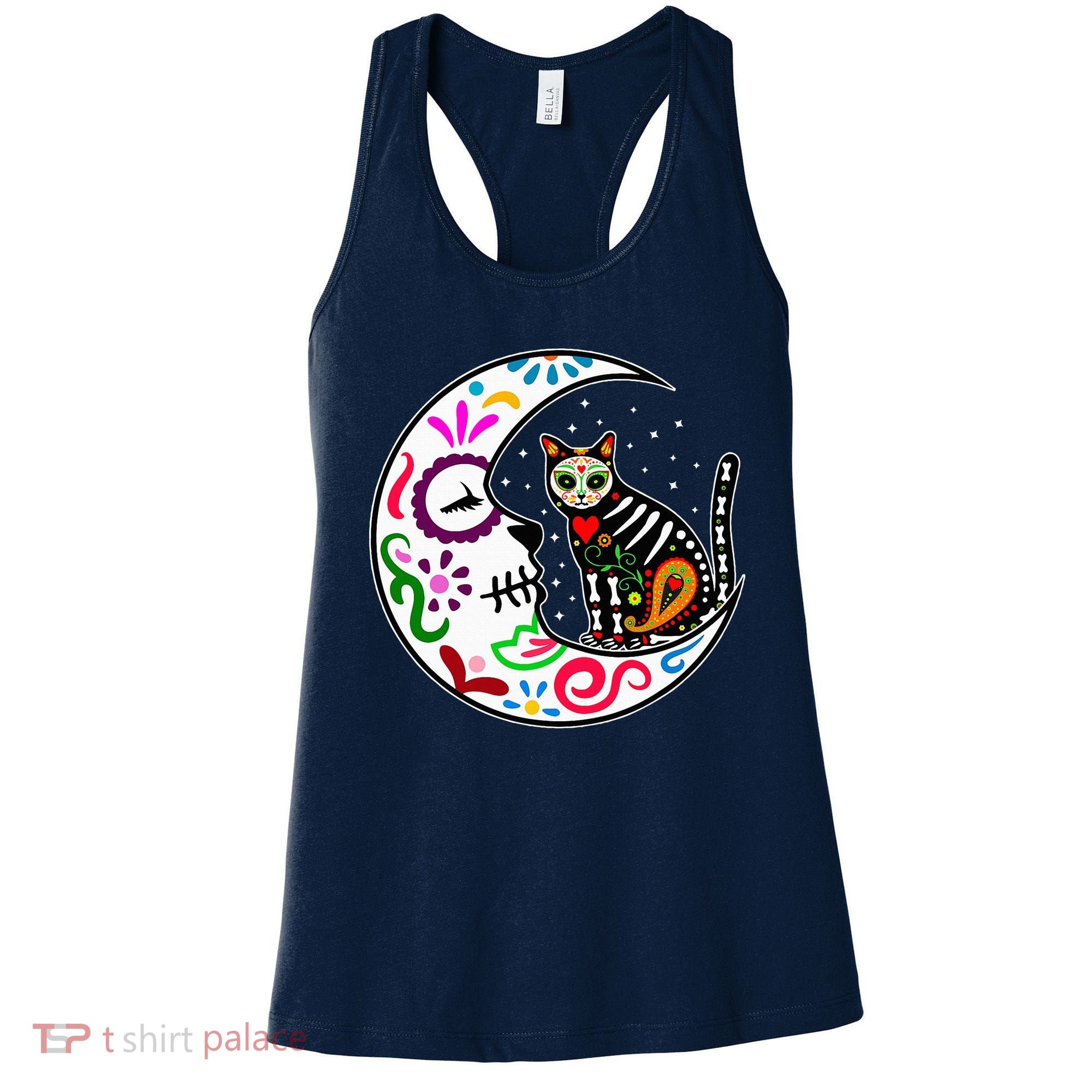 Sugar Skull Cat Moon Dia De Los Muertos Mexican Women's Tank Top