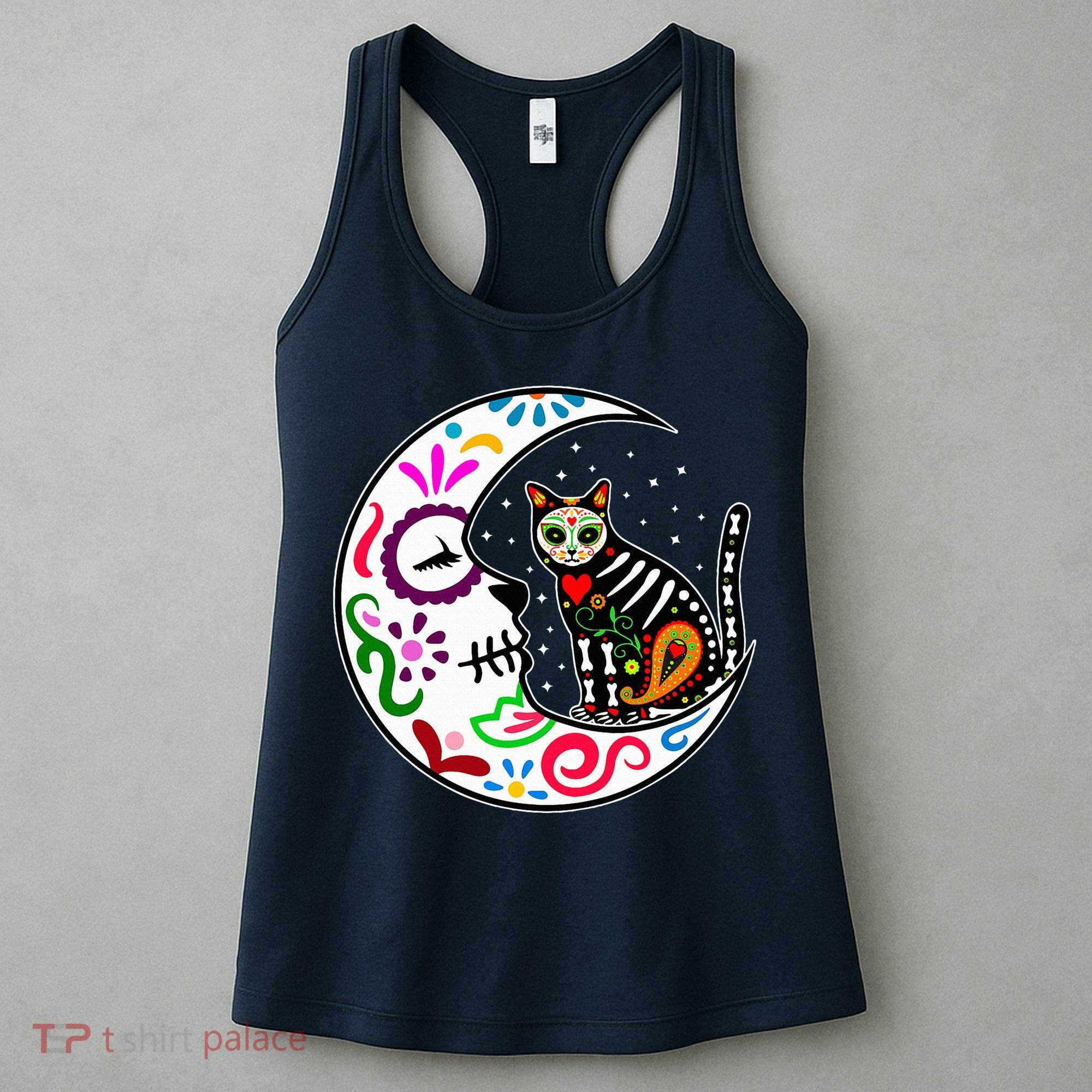 Sugar Skull Cat Moon Dia De Los Muertos Mexican Women's Tank Top