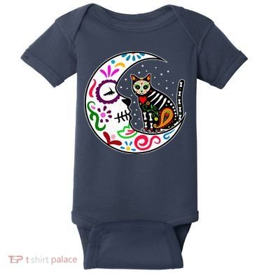 Sugar Skull Cat Moon Dia De Los Muertos Mexican Baby Bodysuit