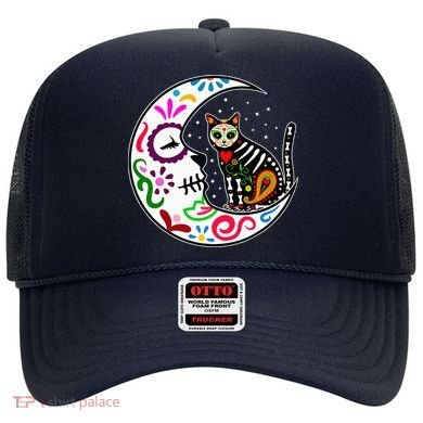 Sugar Skull Cat Moon Dia De Los Muertos Mexican Hat
