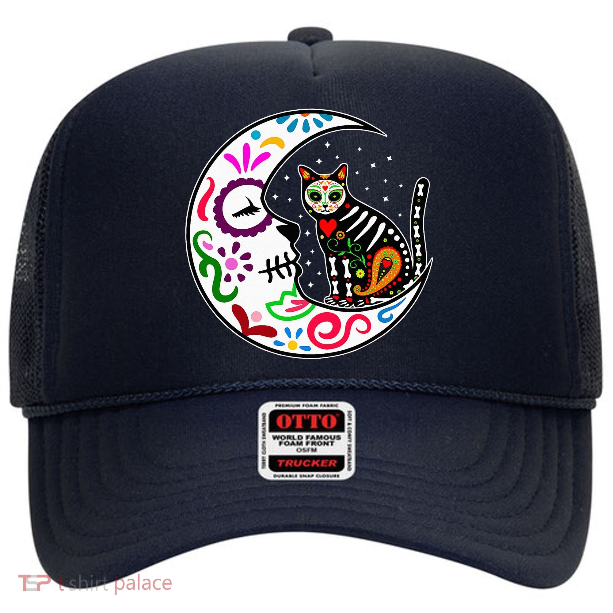 Sugar Skull Cat Moon Dia De Los Muertos Mexican Hat