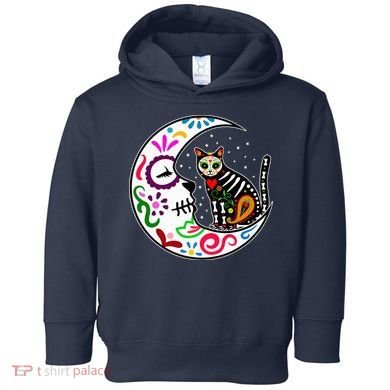 Sugar Skull Cat Moon Dia De Los Muertos Mexican Toddler Hoodie